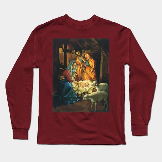 Vintage Christmas Nativity Scene Long Sleeve T-Shirt by MasterpieceCafe